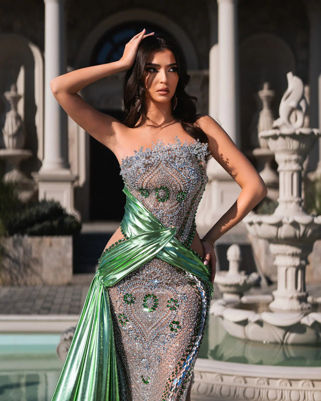 Închiriere Rochie Haute Couture BLINI - BENILDA GREEN DRESS WITH CRYSTALS