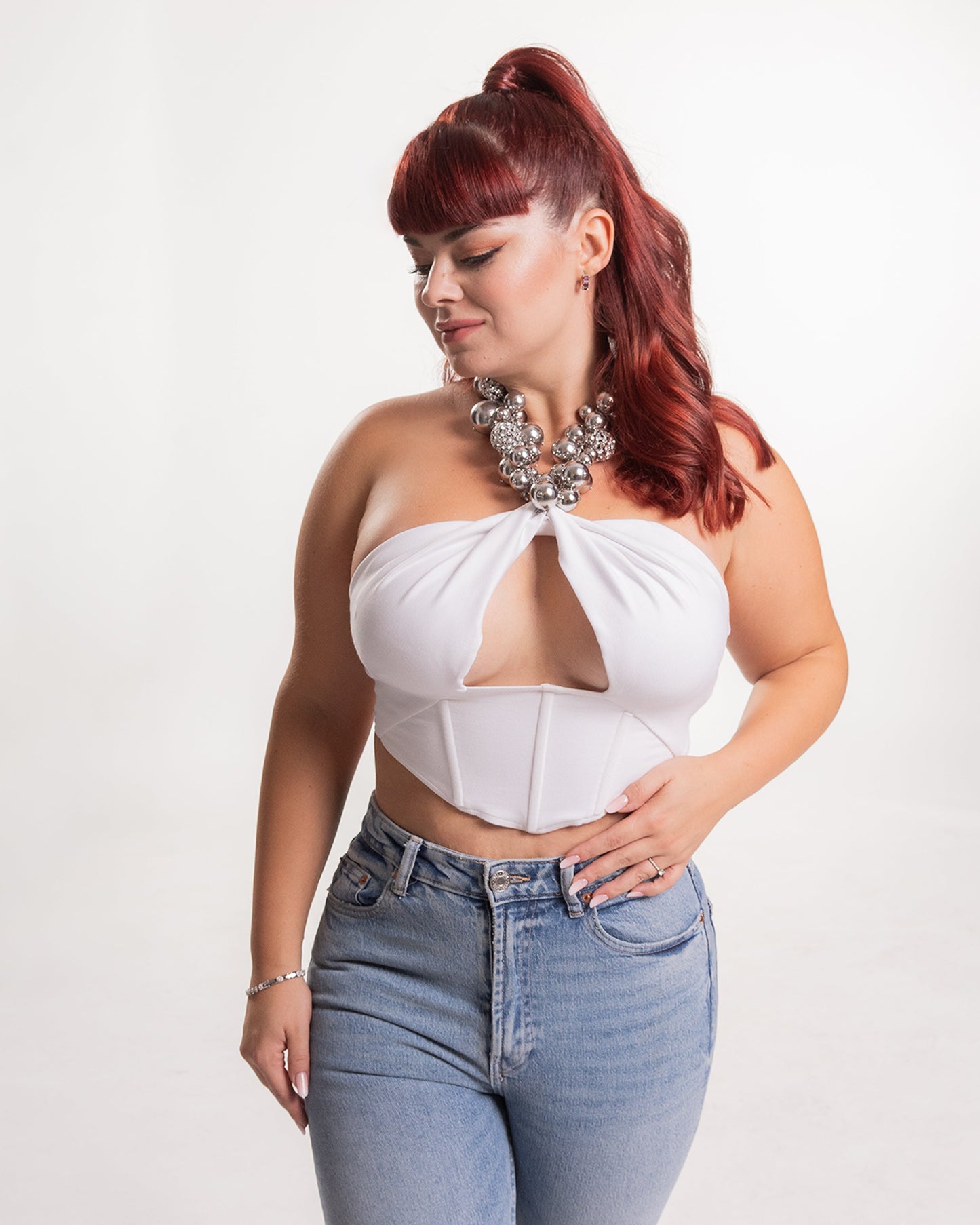 Închiriere Top AREA - Crop top din jerseu ponte ornamentat