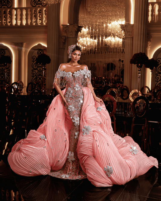 Închiriere Rochie Haute Couture BLINI - JURENA PINK SLEEVELESS DRESS WITH FLOWERS AND CAPE
