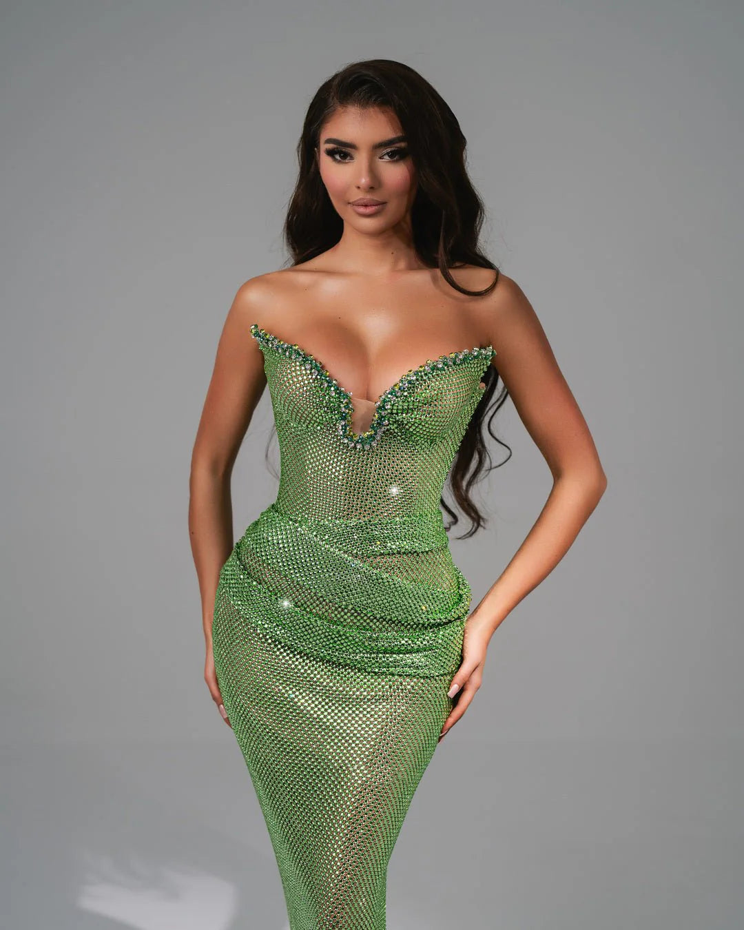 Închiriere Rochie Haute Couture BLINI - ALISHA LIGHT GREEN DRESS WITH STONES