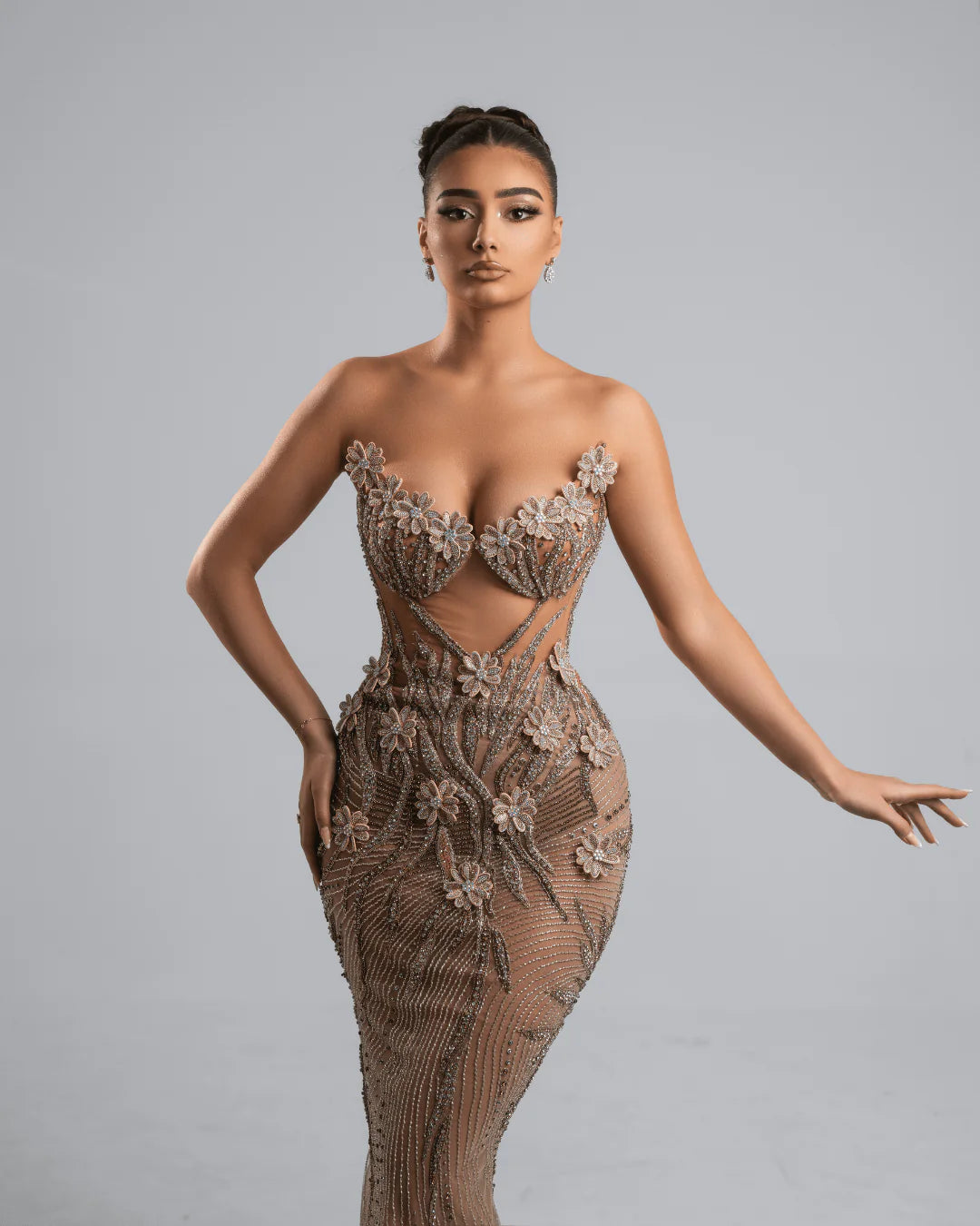 Închiriere Rochie Haute Couture BLINI - URESE NUDE LONG DRESS WITH FLOWERS