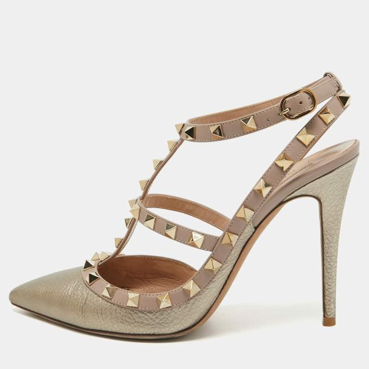 Închiriere pantofi Valentino Metallic Gold Leather Rockstud