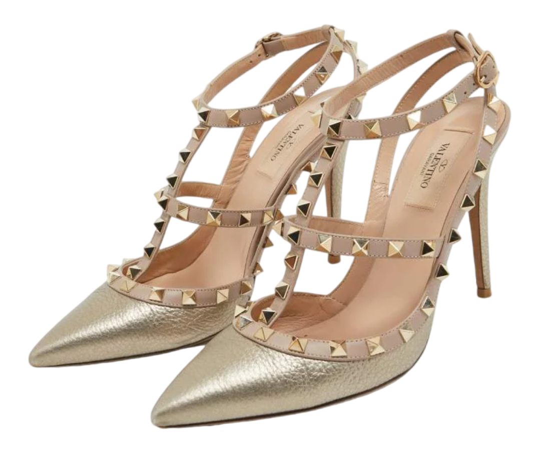 Închiriere pantofi Valentino Metallic Gold Leather Rockstud