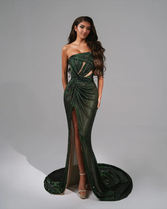 Închiriere Rochie Haute Couture BLINI - JULIET GREEN DRESS WITH ONE SHOULDER AND A FLORAL DESIGN