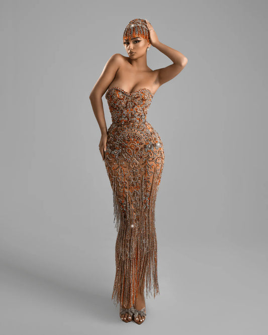 Închiriere Rochie Haute Couture BLINI - ORONE ORANGE LONG DRESS WITH CRYSTALS