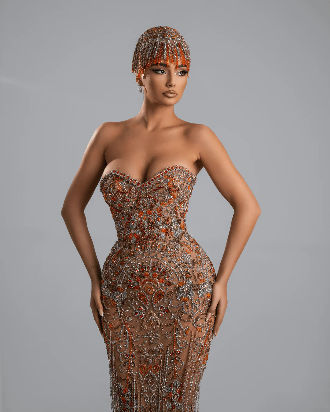 Închiriere Rochie Haute Couture BLINI - ORONE ORANGE LONG DRESS WITH CRYSTALS