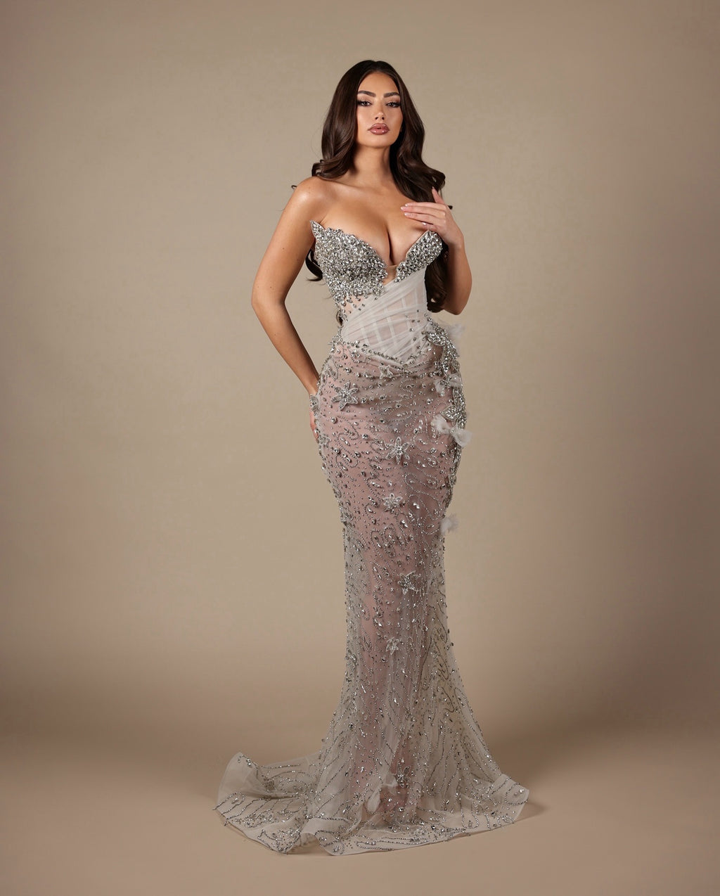 Închiriere Rochie Haute Couture Kosovo Designer - BARON - Silver Dream & Flowers
