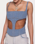 Închiriere corset Mugler - din denim și plasă