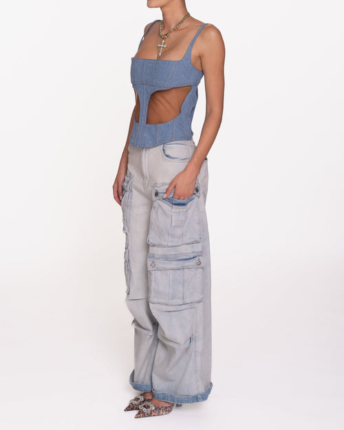 Închiriere corset Mugler - din denim și plasă