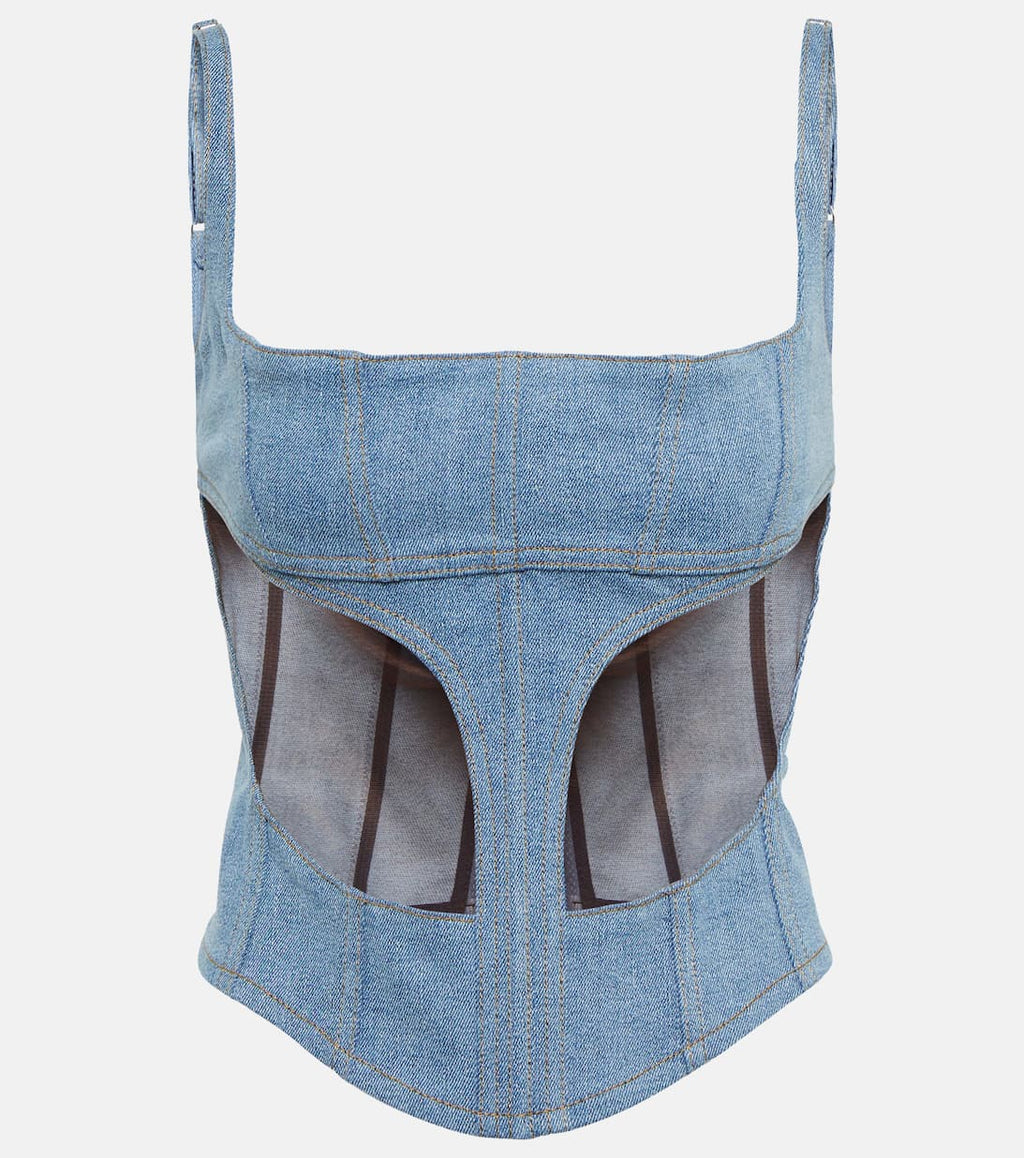 Închiriere corset Mugler - din denim și plasă