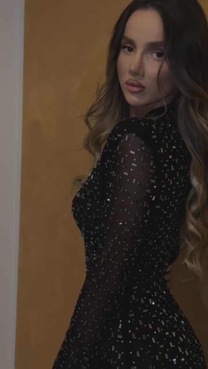 Închiriere rochie SELF-PORTRAIT -  midi din plasă împodobită cu strasuri