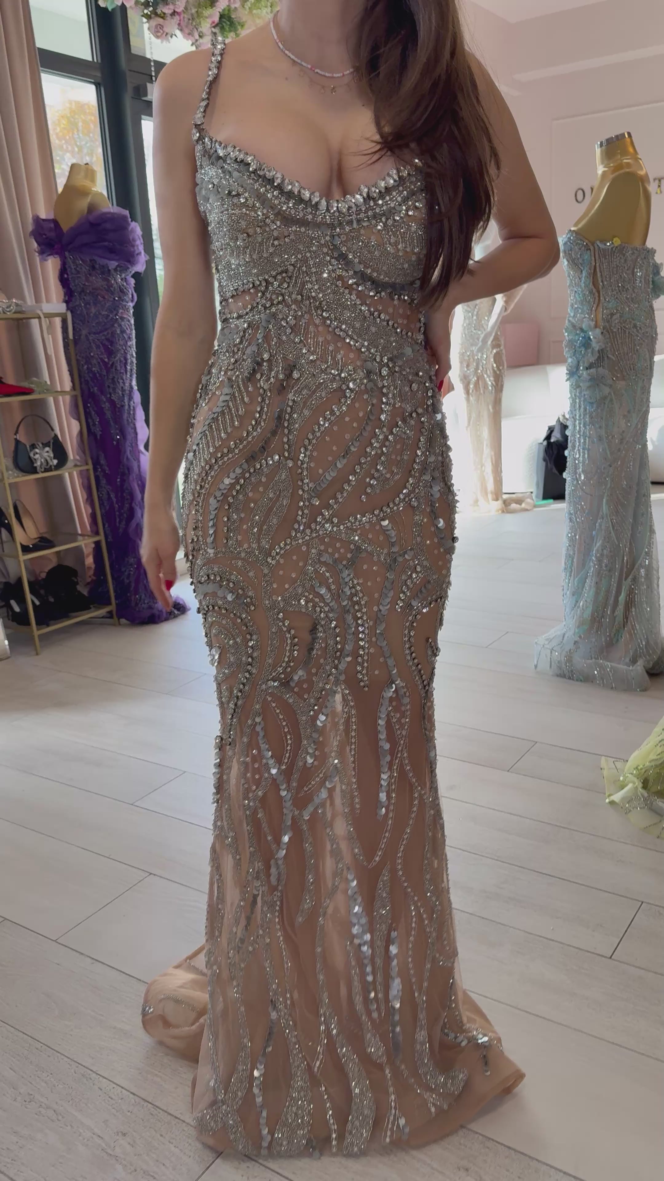 Închiriere Rochie Haute Couture - BRILLER Silver  with Straps